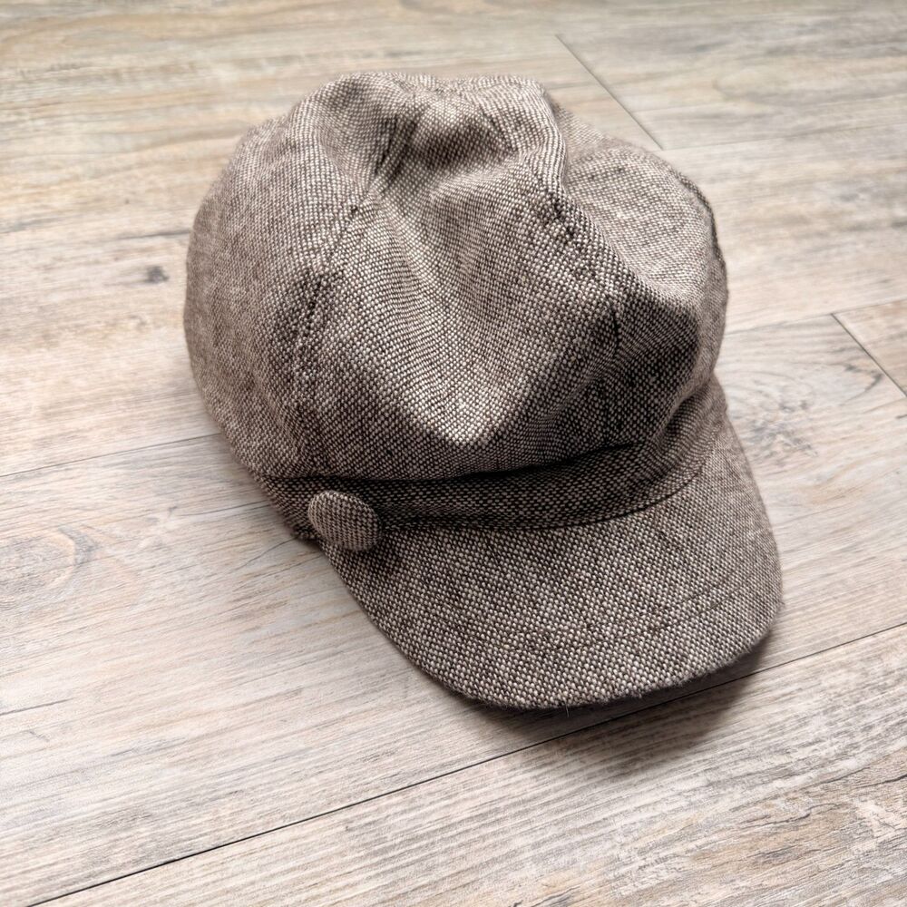 Vintage Newsboy Baker Boy Hat Tweed Gray Brown Beige Cabbie Cap
